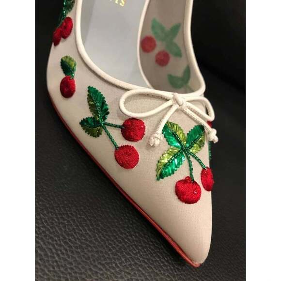 Christian Louboutin Cherrypump 100 White Red Cherry Bridal Shoe Pump Heel 39.5 - Picture 8 of 12